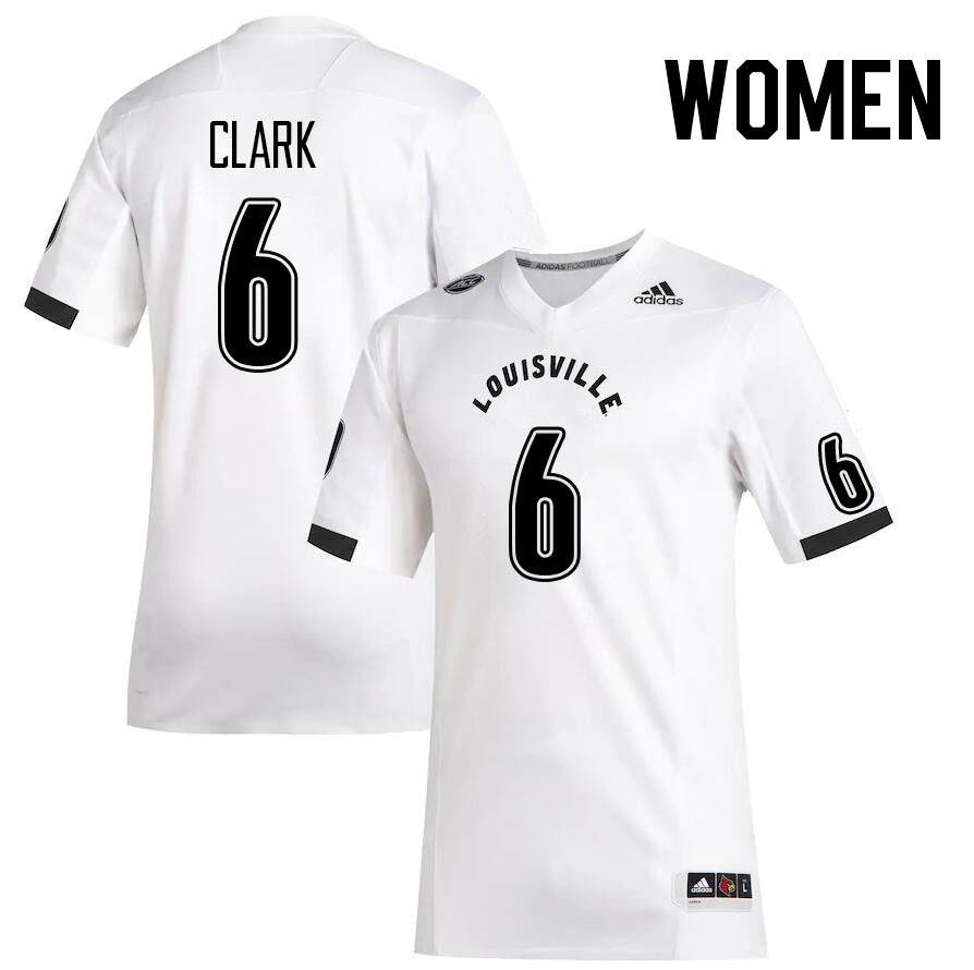 Women #6 Stanquan Clark Louisville Cardinals College Football Jerseys Stitched Sale-White - Click Image to Close